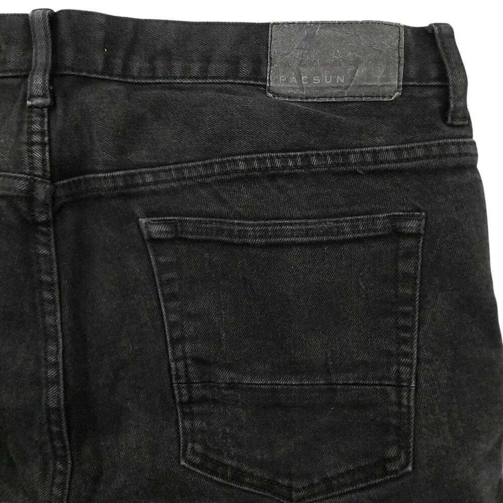 Pacsun Skinny Jeans Mens 36x29 Black Stretch Distressed Denim Streetwear Casual